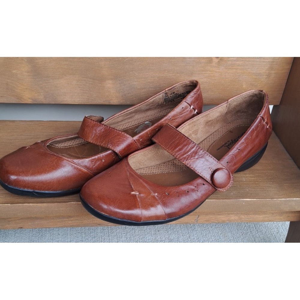 Naturalizer Women's Tan Leather Mary Jane Comfort Slip-On Flat Shoes 10 M